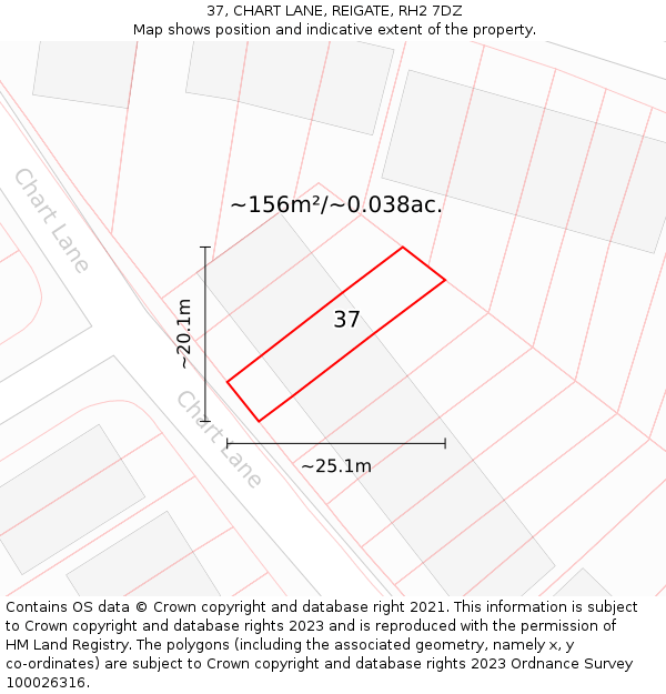 37, CHART LANE, REIGATE, RH2 7DZ: Plot and title map