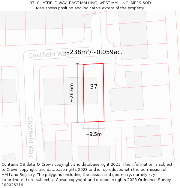 37, CHATFIELD WAY, EAST MALLING, WEST MALLING, ME19 6QD: Plot and title map