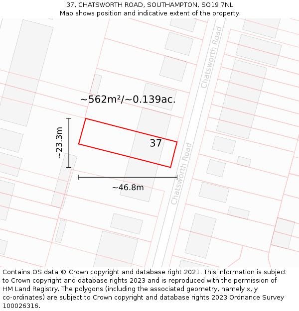 37, CHATSWORTH ROAD, SOUTHAMPTON, SO19 7NL: Plot and title map