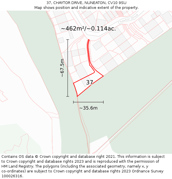 37, CHAYTOR DRIVE, NUNEATON, CV10 9SU: Plot and title map