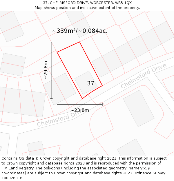 37, CHELMSFORD DRIVE, WORCESTER, WR5 1QX: Plot and title map