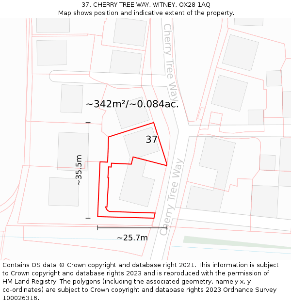 37, CHERRY TREE WAY, WITNEY, OX28 1AQ: Plot and title map