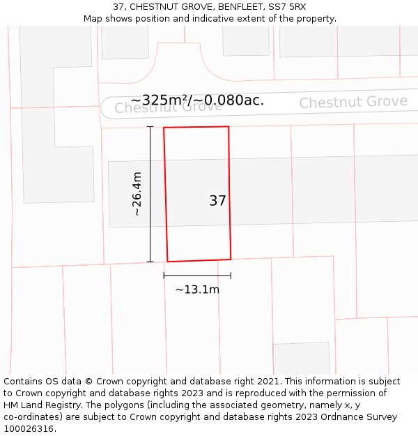 37, CHESTNUT GROVE, BENFLEET, SS7 5RX: Plot and title map