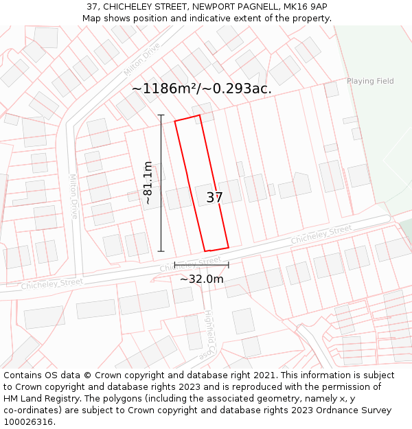 37, CHICHELEY STREET, NEWPORT PAGNELL, MK16 9AP: Plot and title map