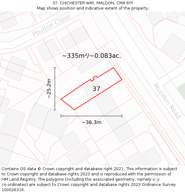 37, CHICHESTER WAY, MALDON, CM9 6YY: Plot and title map