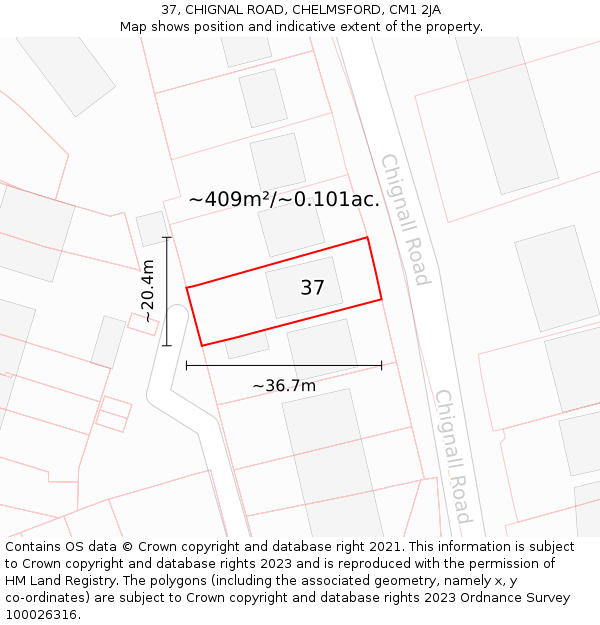 37, CHIGNAL ROAD, CHELMSFORD, CM1 2JA: Plot and title map