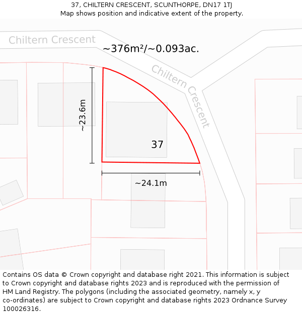 37, CHILTERN CRESCENT, SCUNTHORPE, DN17 1TJ: Plot and title map