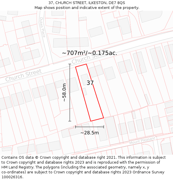 37, CHURCH STREET, ILKESTON, DE7 8QS: Plot and title map
