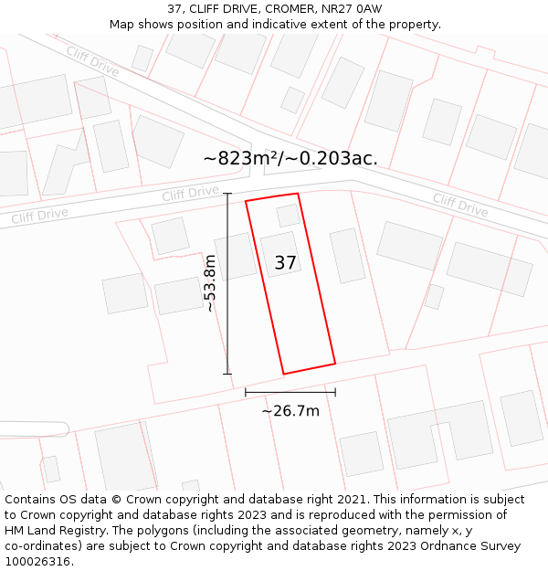 37, CLIFF DRIVE, CROMER, NR27 0AW: Plot and title map