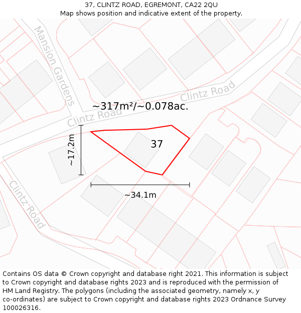 37, CLINTZ ROAD, EGREMONT, CA22 2QU: Plot and title map