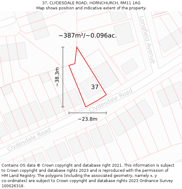 37, CLYDESDALE ROAD, HORNCHURCH, RM11 1AG: Plot and title map