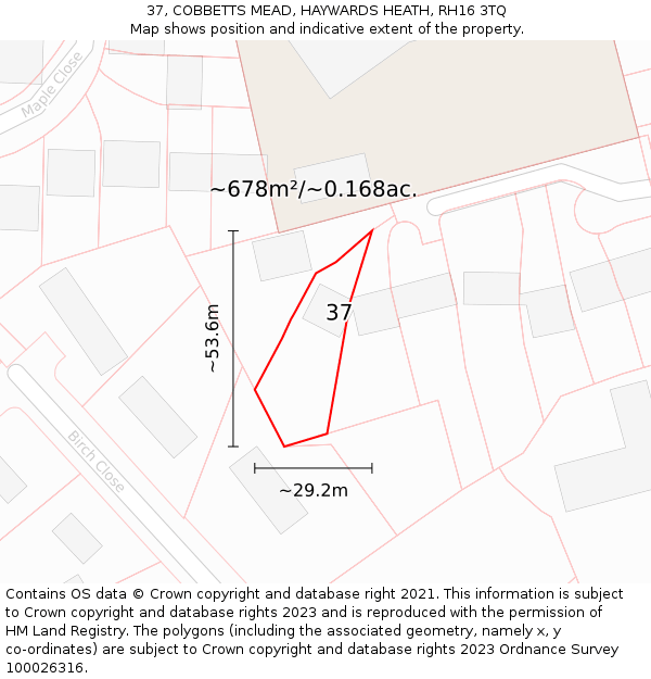 37, COBBETTS MEAD, HAYWARDS HEATH, RH16 3TQ: Plot and title map