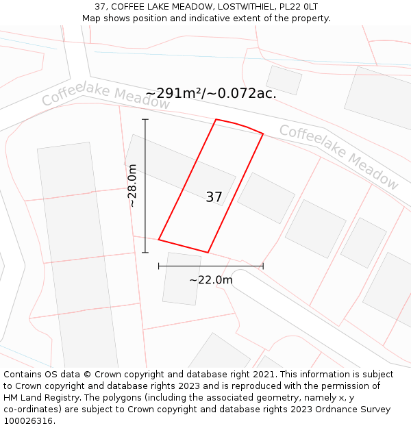 37, COFFEE LAKE MEADOW, LOSTWITHIEL, PL22 0LT: Plot and title map