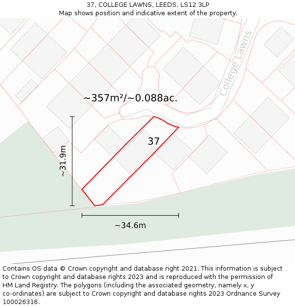 37, COLLEGE LAWNS, LEEDS, LS12 3LP: Plot and title map