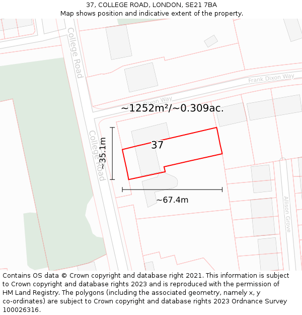 37, COLLEGE ROAD, LONDON, SE21 7BA: Plot and title map