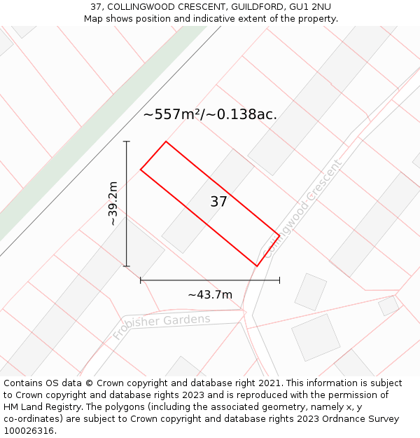 37, COLLINGWOOD CRESCENT, GUILDFORD, GU1 2NU: Plot and title map