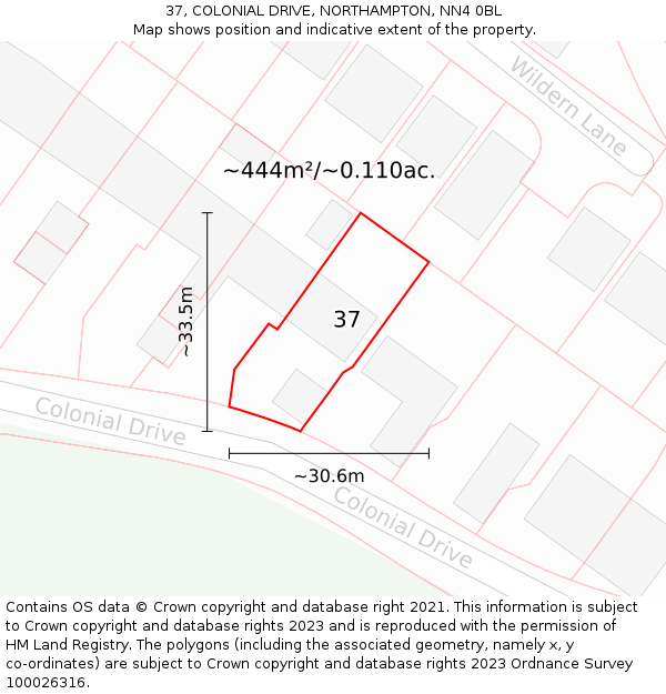 37, COLONIAL DRIVE, NORTHAMPTON, NN4 0BL: Plot and title map