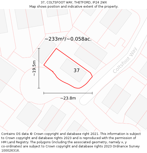 37, COLTSFOOT WAY, THETFORD, IP24 2WX: Plot and title map