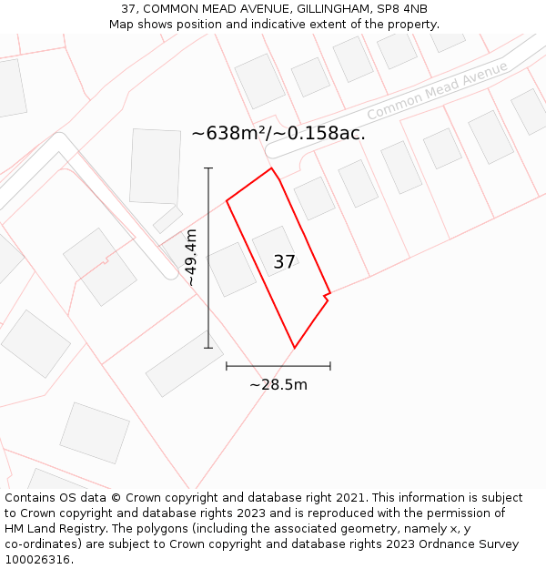 37, COMMON MEAD AVENUE, GILLINGHAM, SP8 4NB: Plot and title map