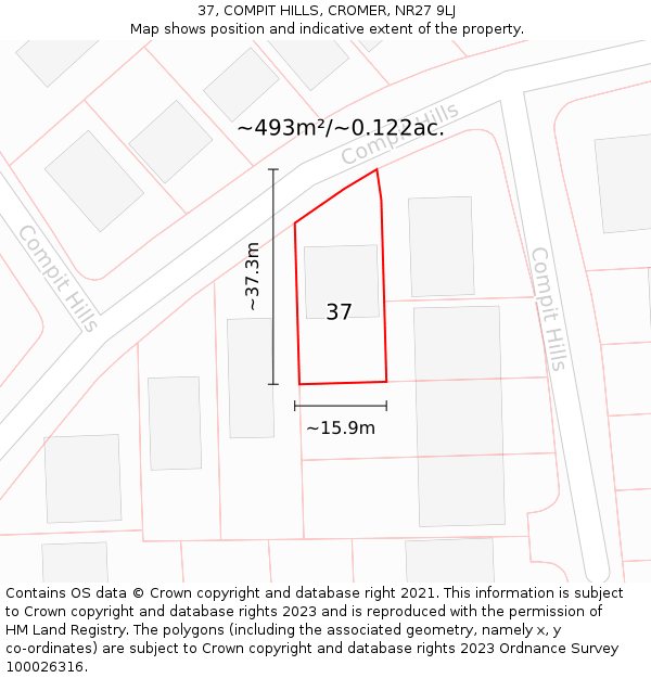 37, COMPIT HILLS, CROMER, NR27 9LJ: Plot and title map