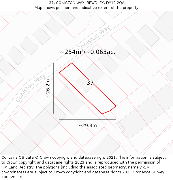 37, CONISTON WAY, BEWDLEY, DY12 2QA: Plot and title map