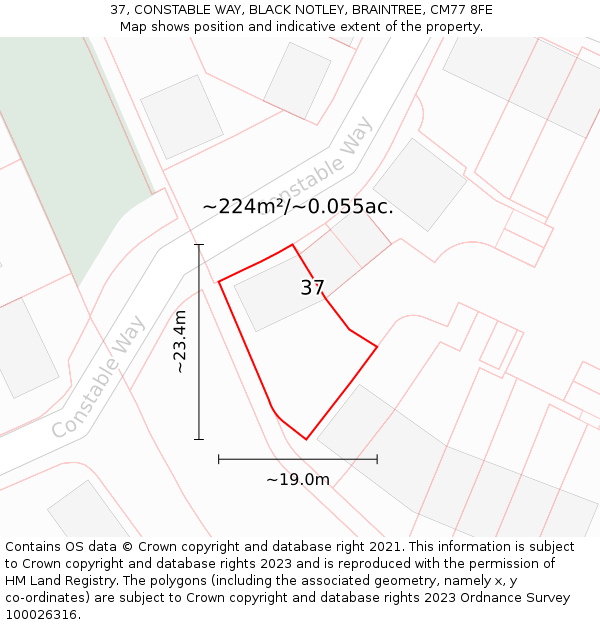 37, CONSTABLE WAY, BLACK NOTLEY, BRAINTREE, CM77 8FE: Plot and title map