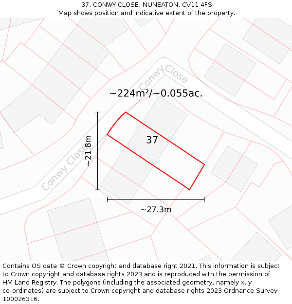 37, CONWY CLOSE, NUNEATON, CV11 4FS: Plot and title map