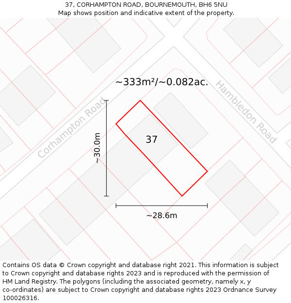 37, CORHAMPTON ROAD, BOURNEMOUTH, BH6 5NU: Plot and title map