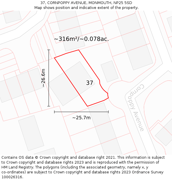37, CORNPOPPY AVENUE, MONMOUTH, NP25 5SD: Plot and title map