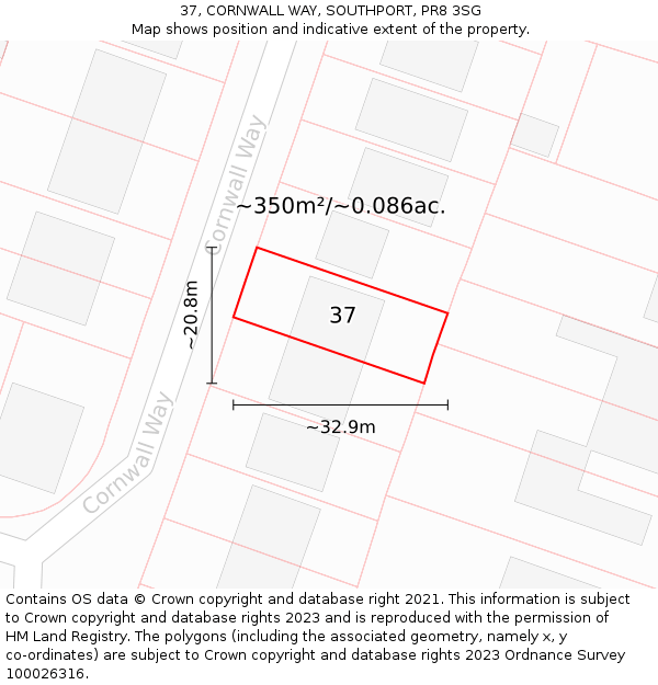 37, CORNWALL WAY, SOUTHPORT, PR8 3SG: Plot and title map