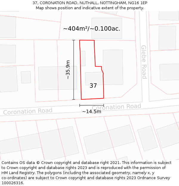 37, CORONATION ROAD, NUTHALL, NOTTINGHAM, NG16 1EP: Plot and title map