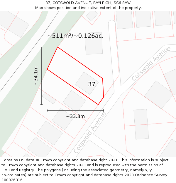 37, COTSWOLD AVENUE, RAYLEIGH, SS6 8AW: Plot and title map