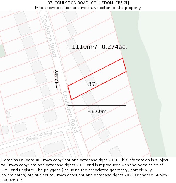 37, COULSDON ROAD, COULSDON, CR5 2LJ: Plot and title map