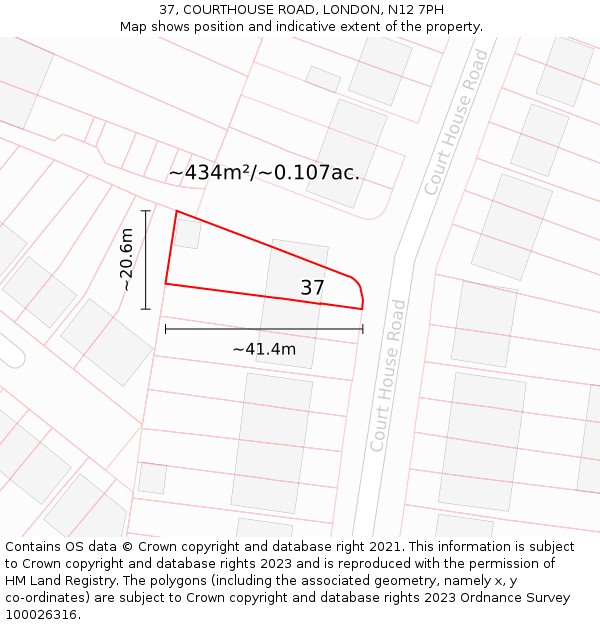 37, COURTHOUSE ROAD, LONDON, N12 7PH: Plot and title map
