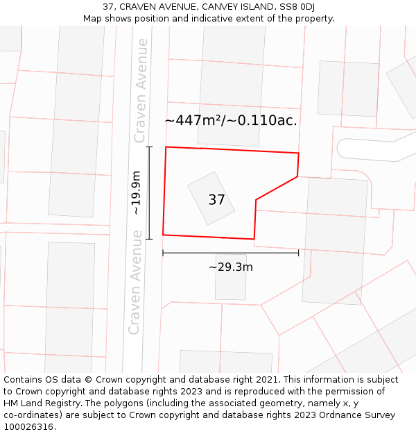 37, CRAVEN AVENUE, CANVEY ISLAND, SS8 0DJ: Plot and title map