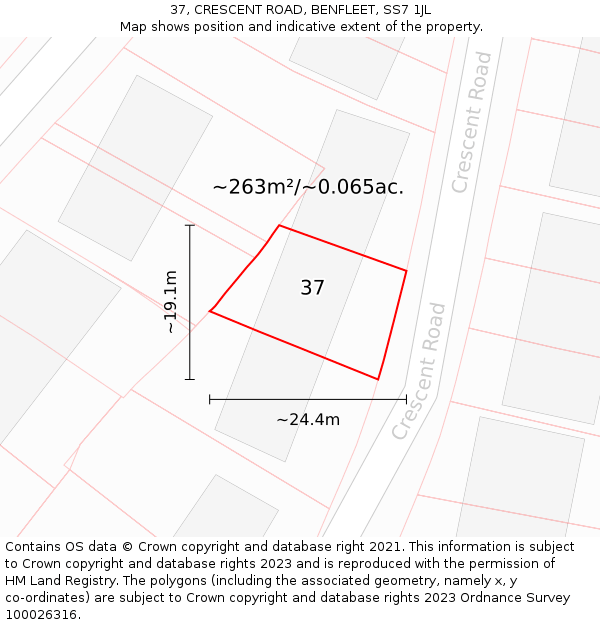 37, CRESCENT ROAD, BENFLEET, SS7 1JL: Plot and title map