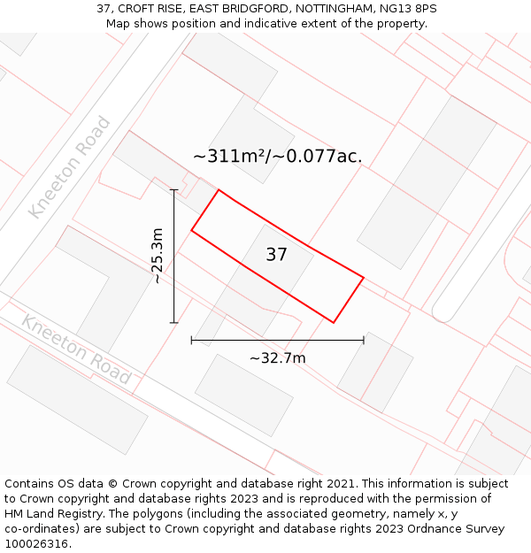 37, CROFT RISE, EAST BRIDGFORD, NOTTINGHAM, NG13 8PS: Plot and title map