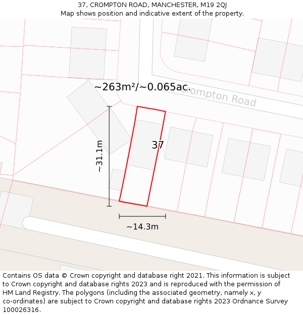 37, CROMPTON ROAD, MANCHESTER, M19 2QJ: Plot and title map
