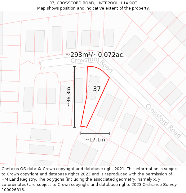 37, CROSSFORD ROAD, LIVERPOOL, L14 9QT: Plot and title map