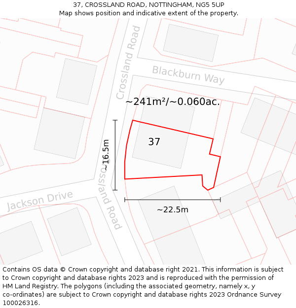 37, CROSSLAND ROAD, NOTTINGHAM, NG5 5UP: Plot and title map