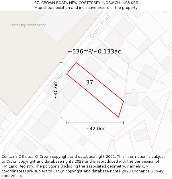 37, CROWN ROAD, NEW COSTESSEY, NORWICH, NR5 0ES: Plot and title map