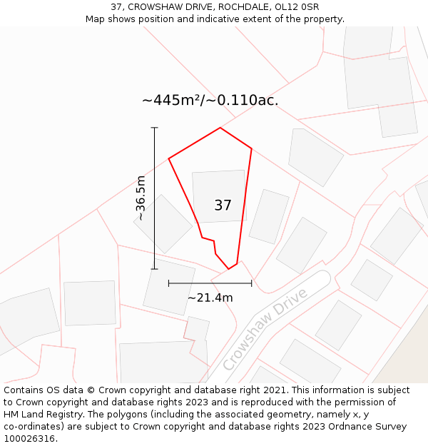 37, CROWSHAW DRIVE, ROCHDALE, OL12 0SR: Plot and title map