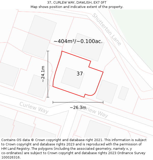 37, CURLEW WAY, DAWLISH, EX7 0FT: Plot and title map