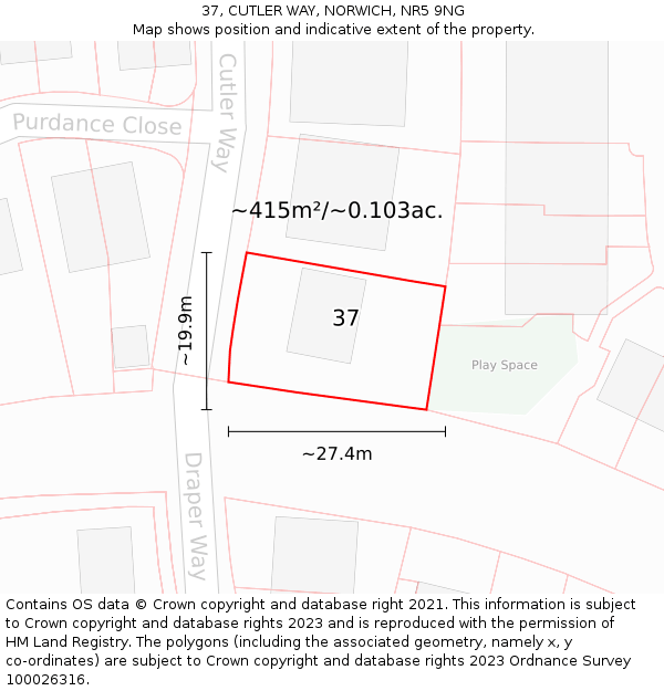 37, CUTLER WAY, NORWICH, NR5 9NG: Plot and title map