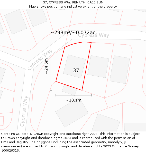 37, CYPRESS WAY, PENRITH, CA11 8UN: Plot and title map