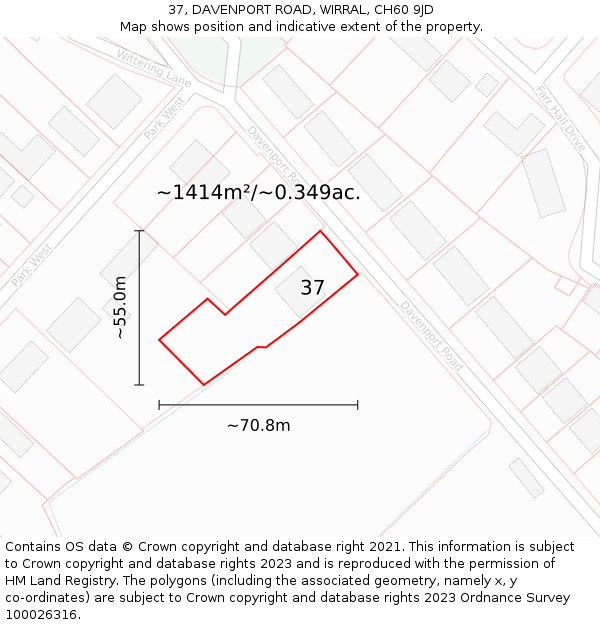 37, DAVENPORT ROAD, WIRRAL, CH60 9JD: Plot and title map