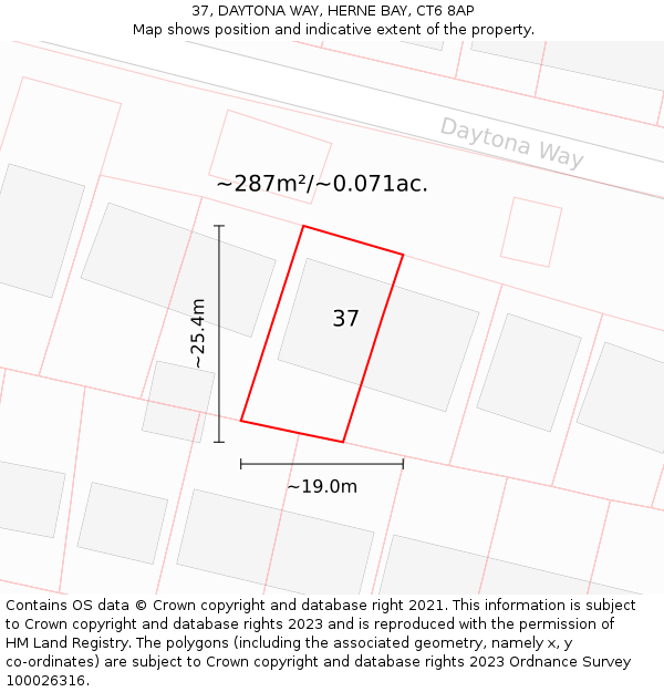 37, DAYTONA WAY, HERNE BAY, CT6 8AP: Plot and title map