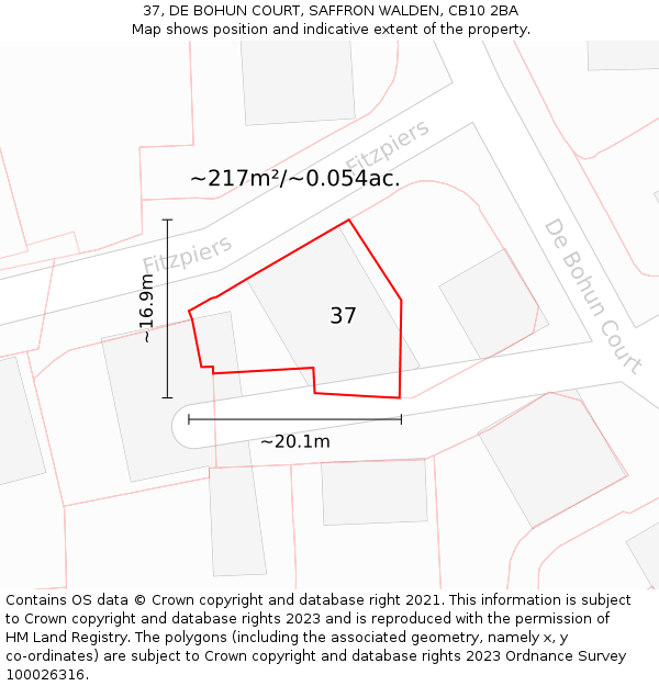 37, DE BOHUN COURT, SAFFRON WALDEN, CB10 2BA: Plot and title map