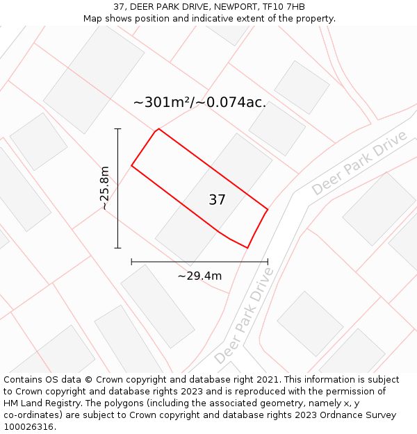 37, DEER PARK DRIVE, NEWPORT, TF10 7HB: Plot and title map