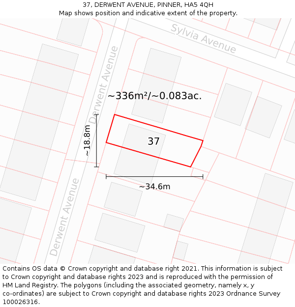37, DERWENT AVENUE, PINNER, HA5 4QH: Plot and title map